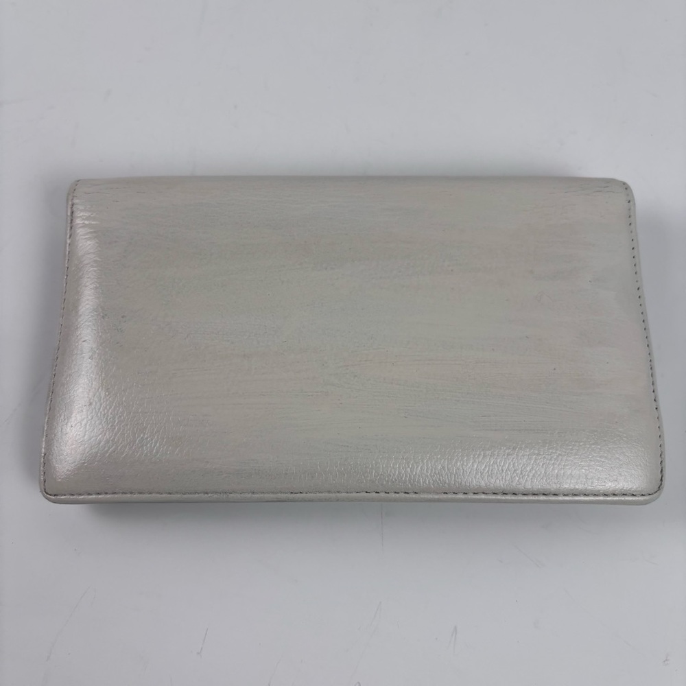 Authentic Chanel Camellia Long Wallet Silver Leather Painted Exterior Bifold - Picture 3 of 13